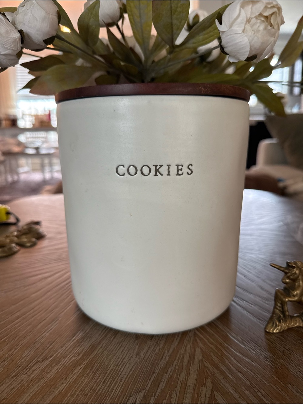 Hearth and Hand Cream Ceramic Cookie Canister with Brown Lid